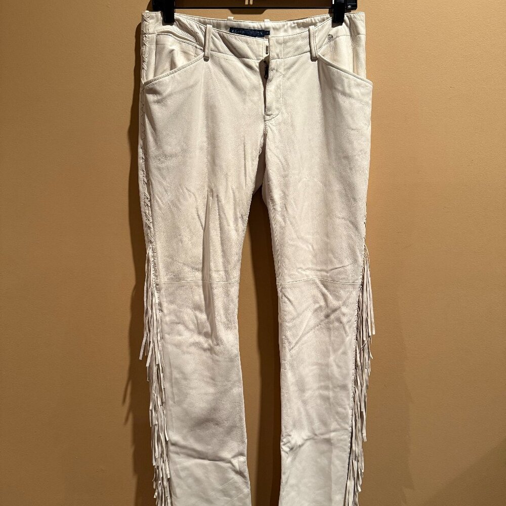 Ralph Lauren Genuine Leather Cream Fringe Pants
